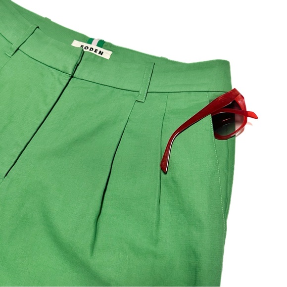 Boden Bloomsbury Cotton Pants Paradise Green Wide-Leg Pleated Fitzrovia Trousers - Picture 7 of 15